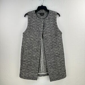 Massimo Dutti Sweater Vest‎ Womens Small Gray White Wool Blend Cardigan Office